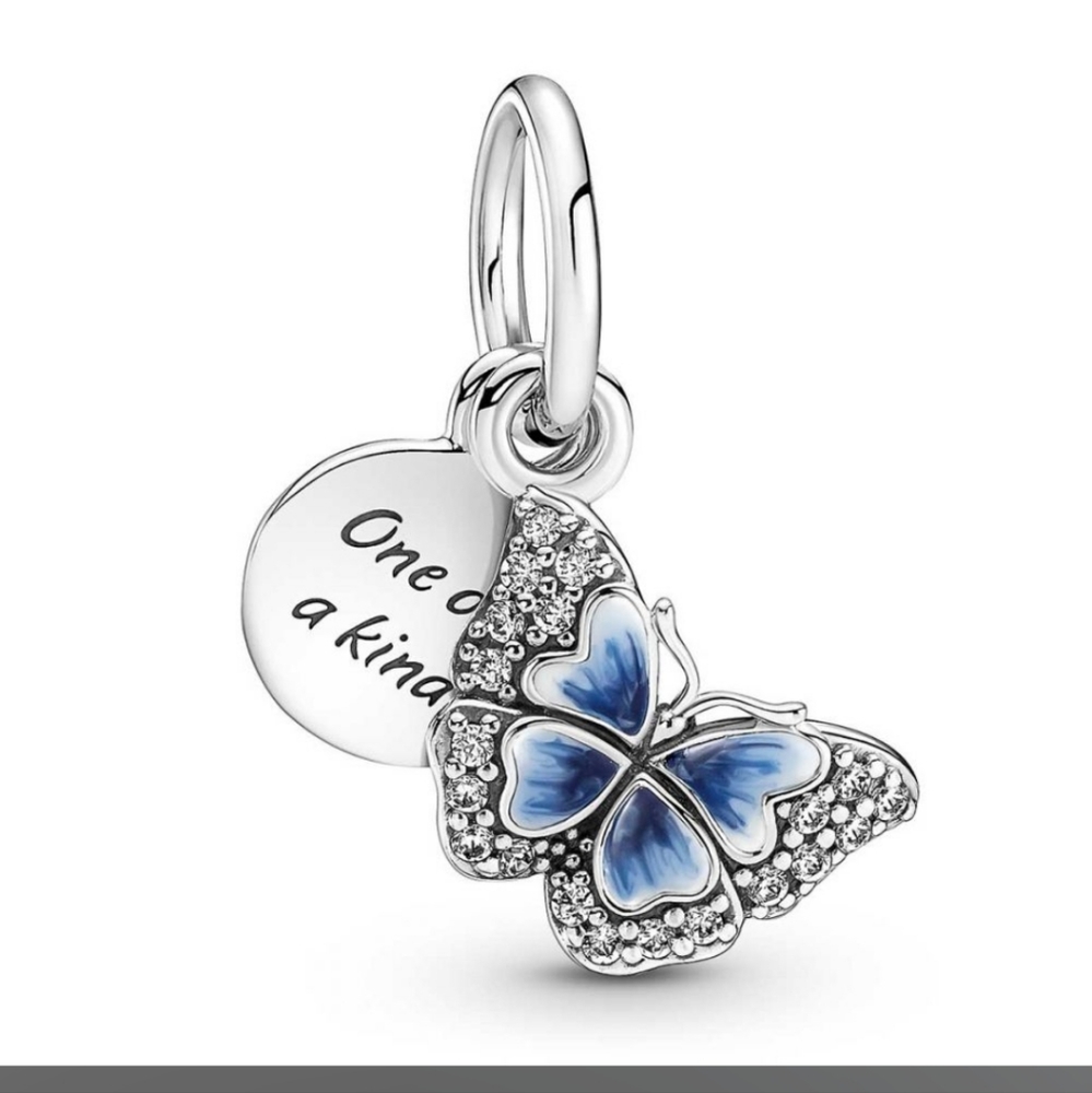 Blue butterfly and quote double dangle charm